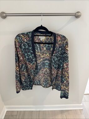 hinge Multicolor Patterned Bomber Jacket with Black Trim